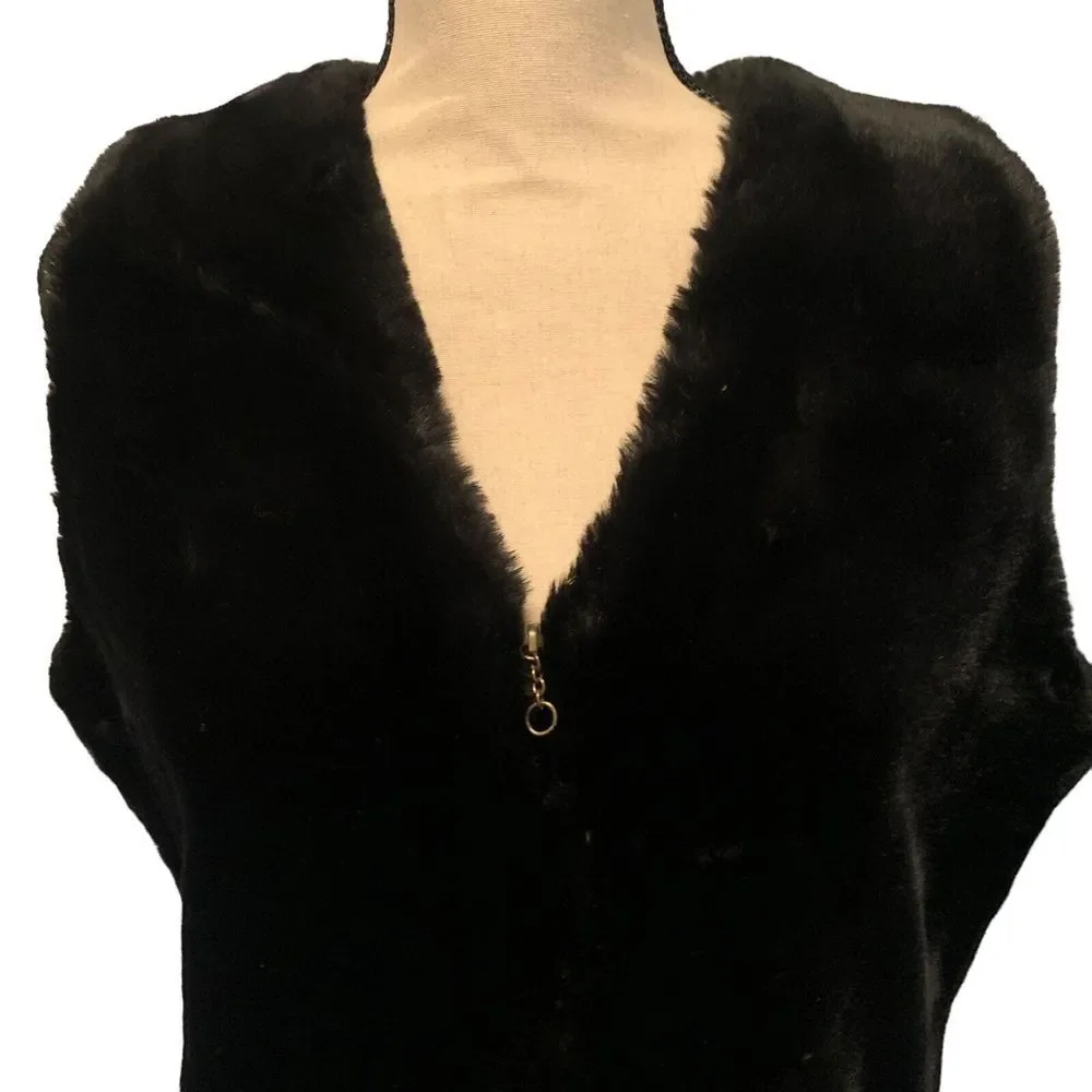 Cambridge Dry Goods Vest Womens  Large Faur Fur Vegan Fur Zip Front Soft Vintage - Picture 2 of 12